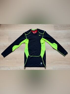 NWOT NEW Nike Pro Combat Dri-FIT Compression Shirt L Neon Yellow Black LS